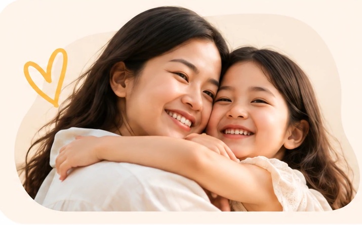 Mẹ ôm con gái trong một khoảnh khắc vui vẻ